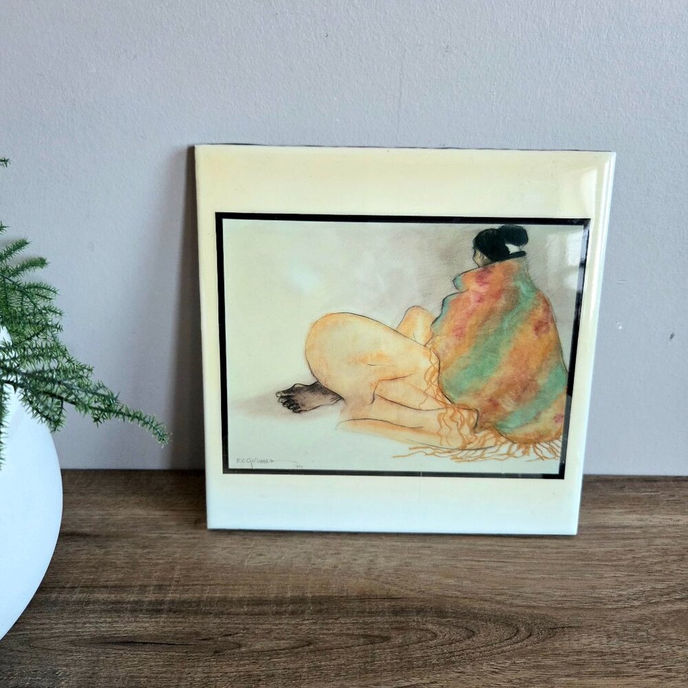Vintage 1971 Ceramic Tile Art by R.C. GORMAN. Artist Navajo ''Angelina’s Shawl''